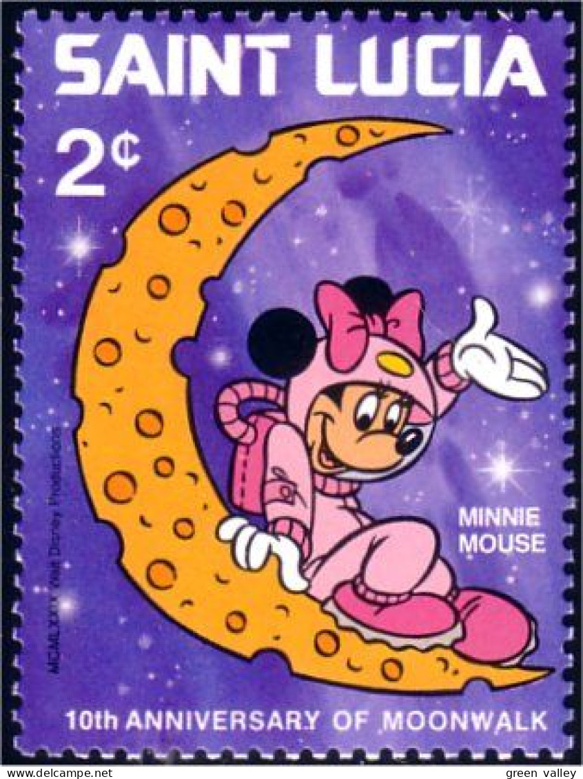 580 Saint Lucia Disney Moonwalk Minnie Moon Lune MNH ** Neuf SC (LUC-44) - Astronomy