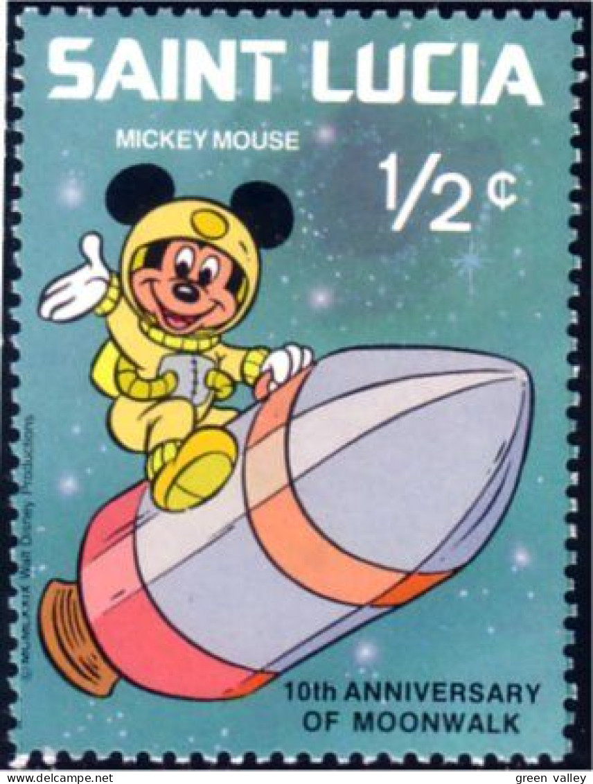 580 Saint Lucia Disney Moonwalk Mickey Fusee Rocket MNH ** Neuf SC (LUC-42) - Disney
