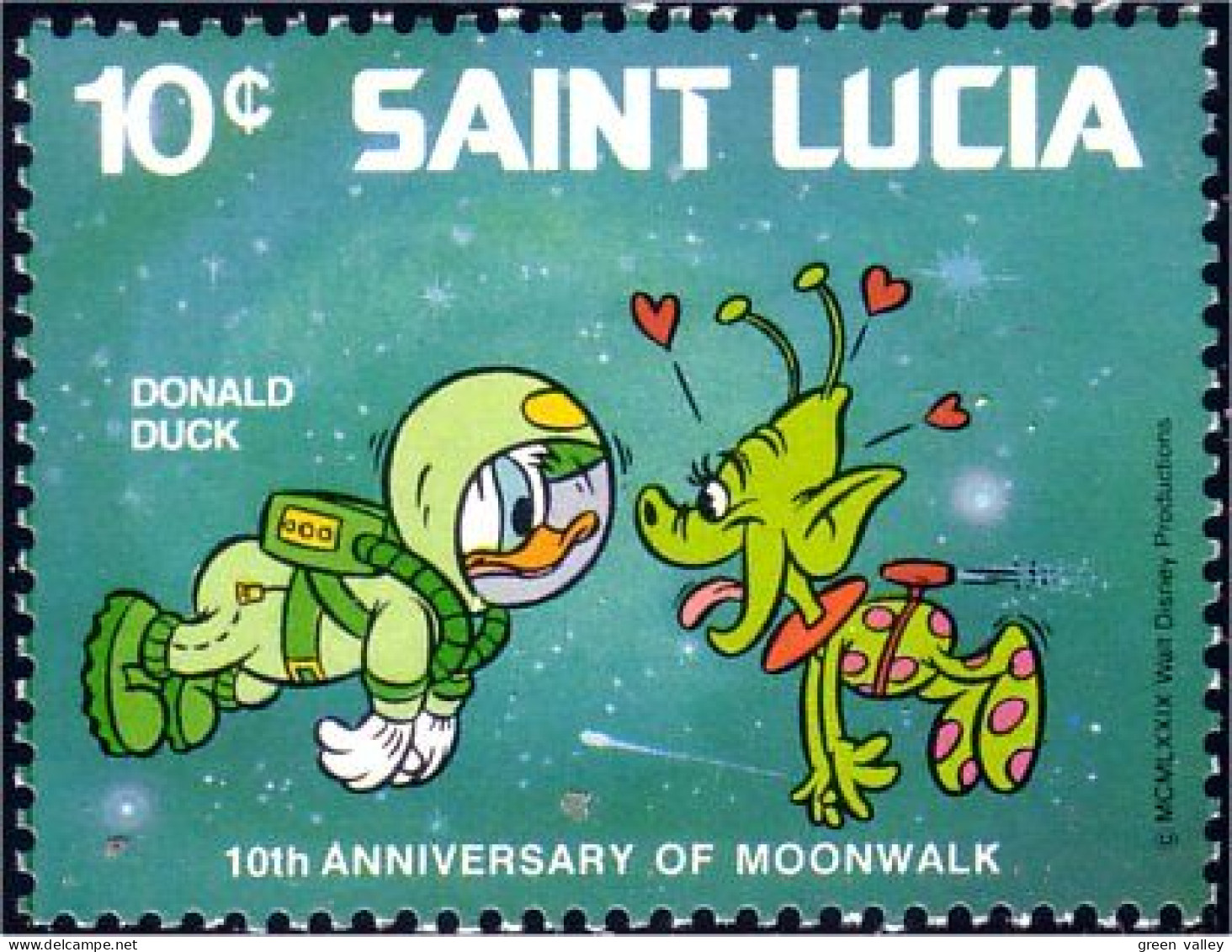 580 Saint Lucia Disney Moonwalk Donald Alien Martien MNH ** Neuf SC (LUC-48) - Disney