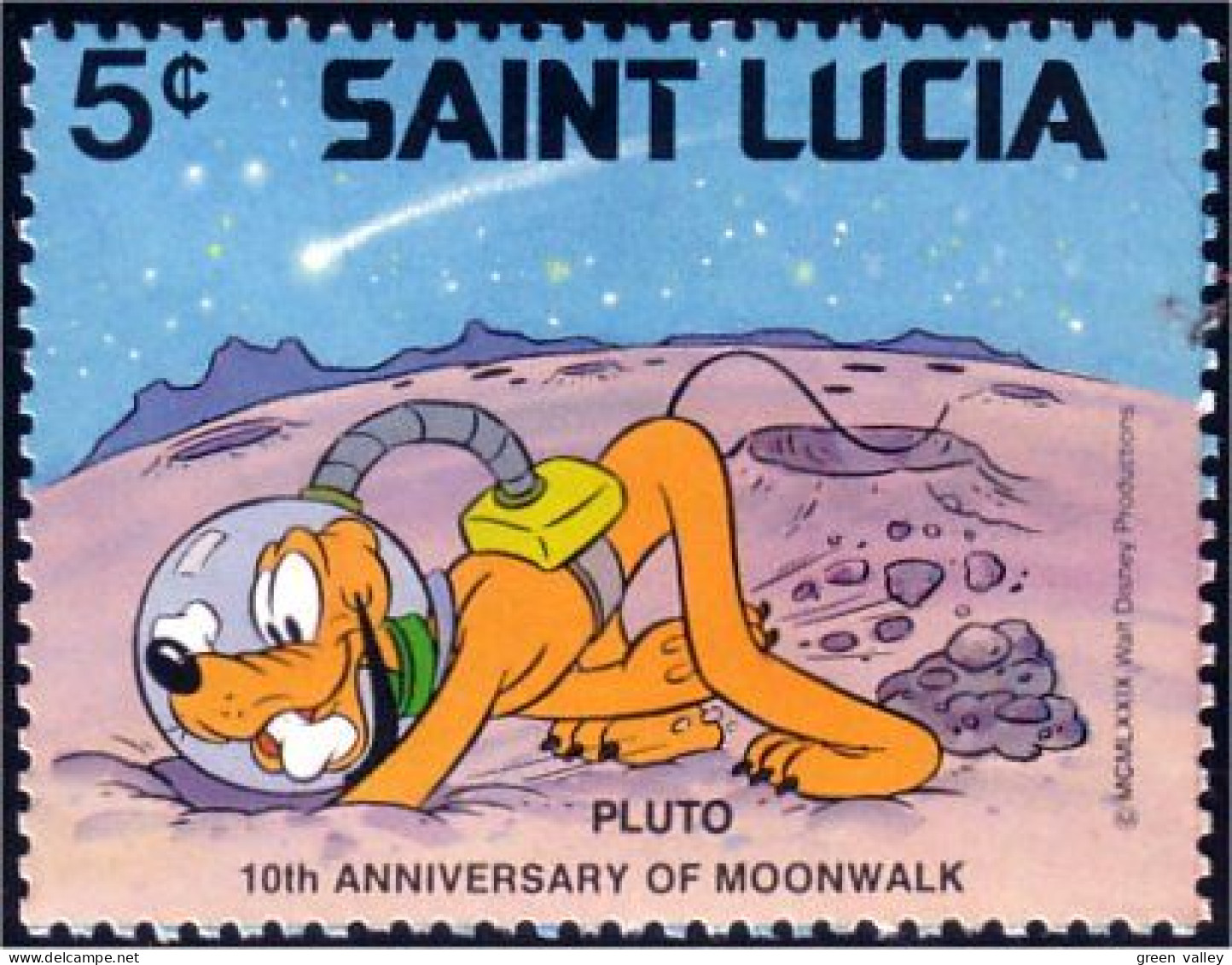 580 Saint Lucia Disney Moonwalk Pluto Marche Lune Cratere Crater MNH ** Neuf SC (LUC-47a) - Disney