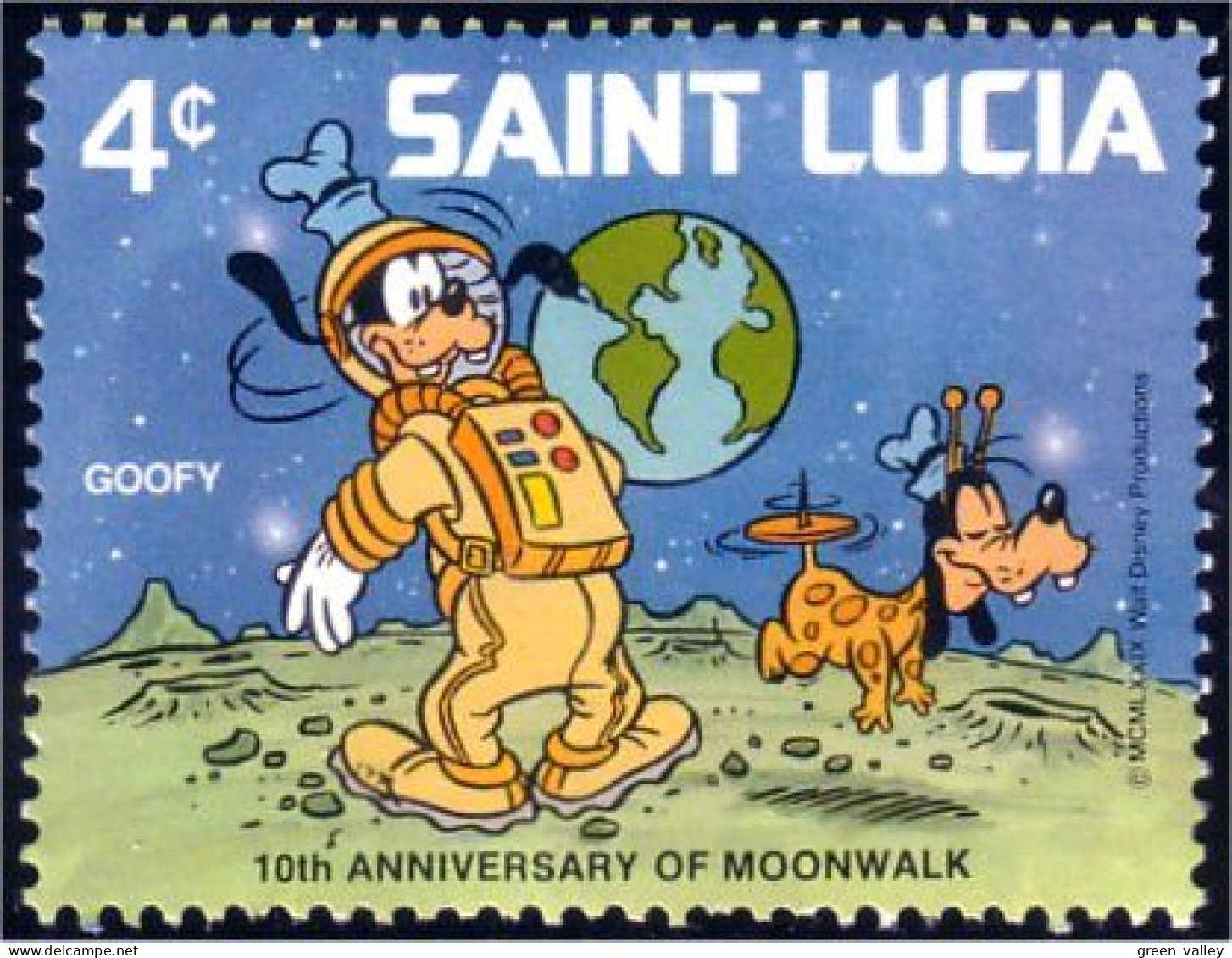 580 Saint Lucia Disney Moonwalk Dingo Goofy Marche Lune MNH ** Neuf SC (LUC-46b) - Etats-Unis