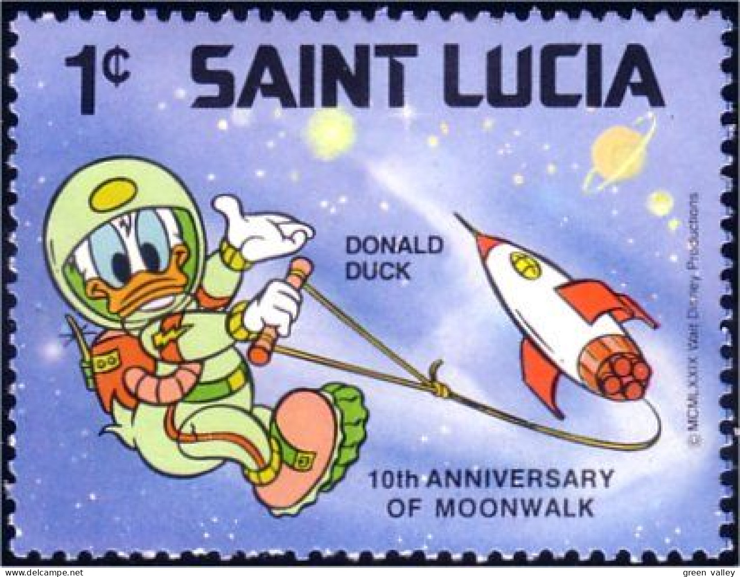 580 Saint Lucia Disney Moonwalk Donald Fusee Rocket MNH ** Neuf SC (LUC-43) - Disney