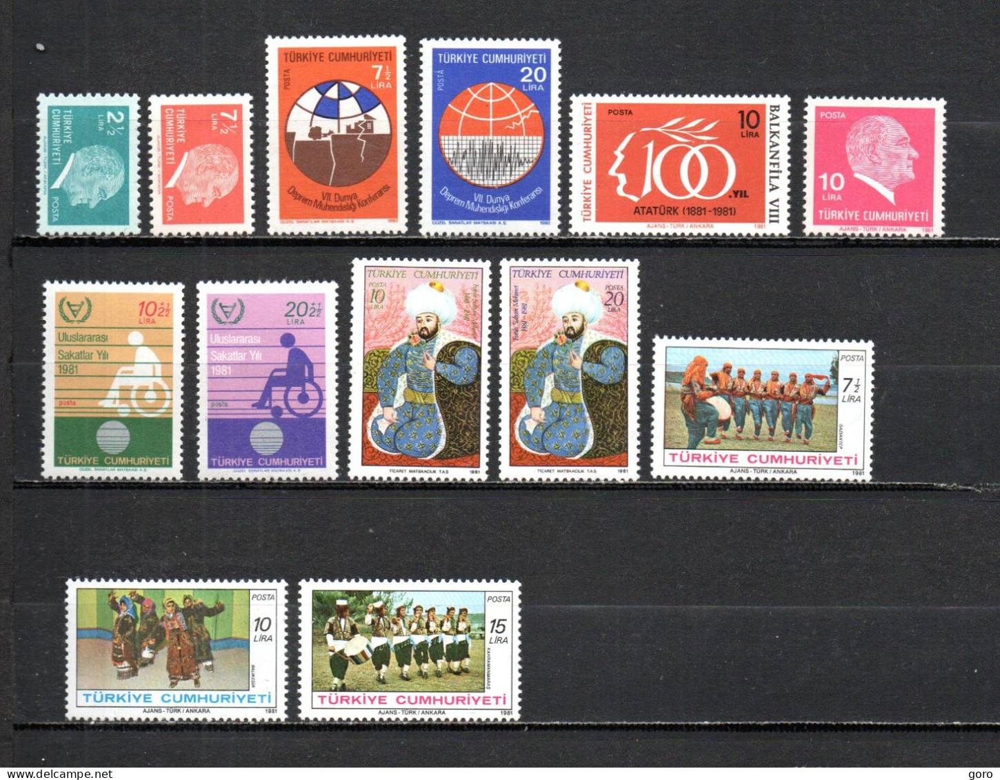 Turquía  1980-81  .-   Y&T  Nº   2287/2288-2289/2290-2309-2310-2311/2312-2313/2314-2315/2317   **   (c) - Unused Stamps