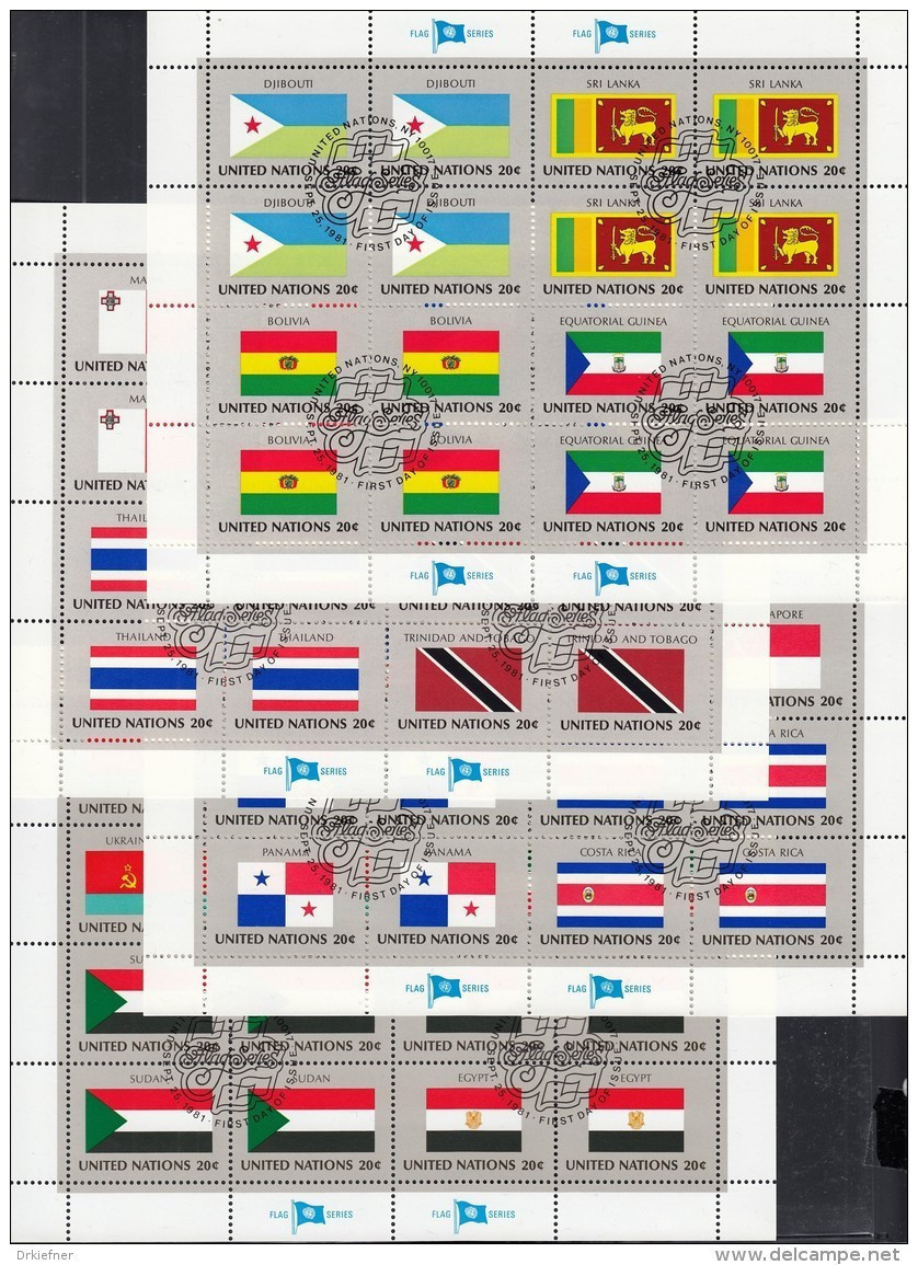 UNO NEW YORK, 373-388, Kleinbogensatz (4x4), Gestempelt, Flaggen, 1981 - Blocs-feuillets