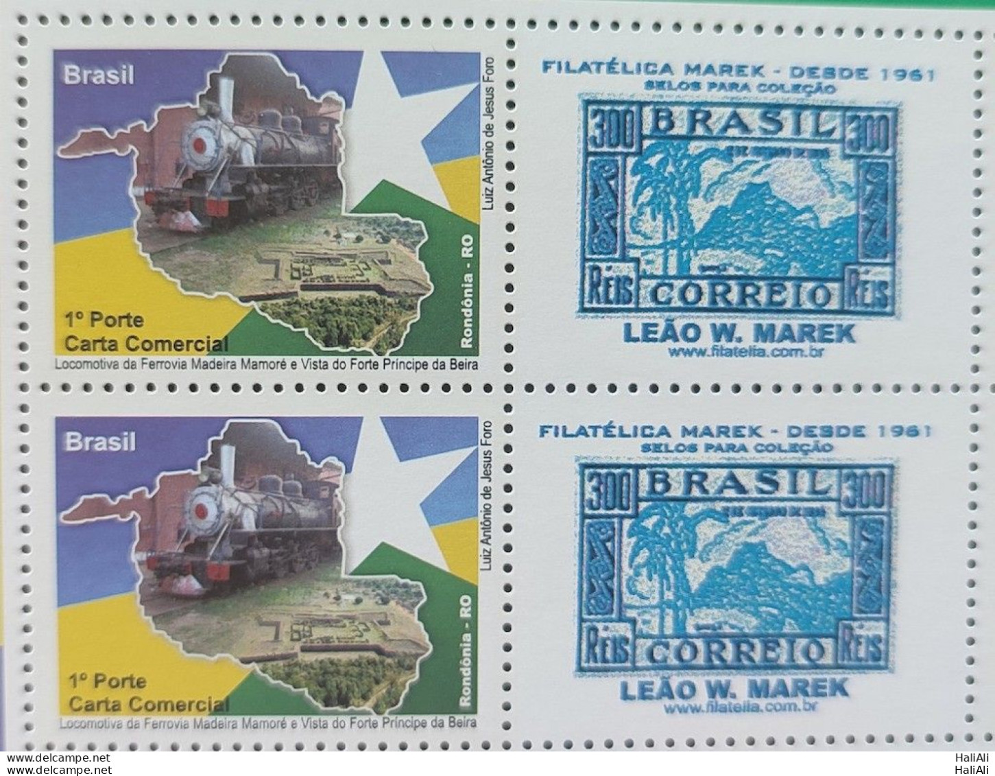 C 2926 Brazil Personalized Stamp Rondonia Train Map Star 2009 Block Of 4 - Personnalisés