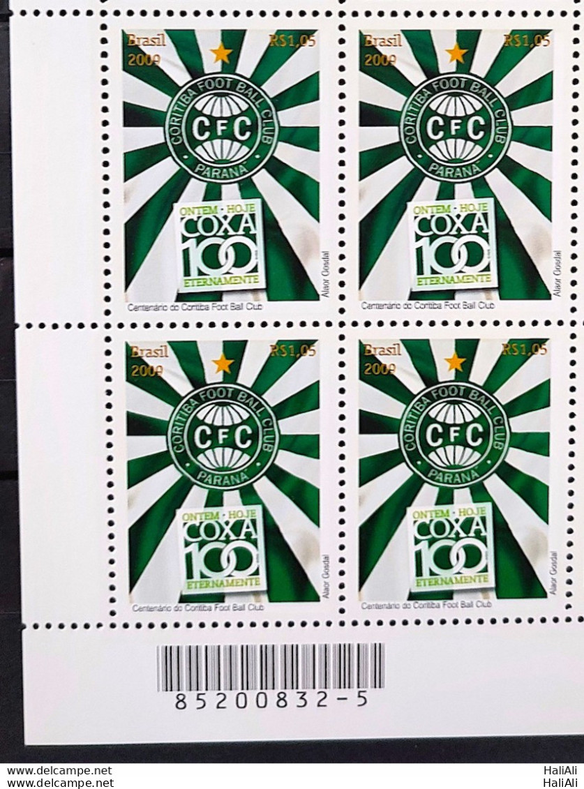 C 2909 Brazil Stamp 100 Years Of Coritiba Futebol 2009 Block Of 4 Bar Code - Nuovi