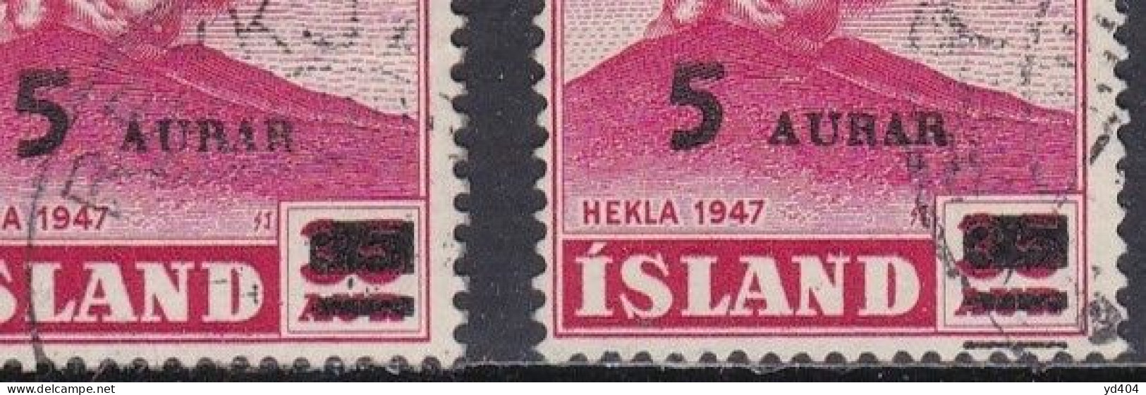 IS059 – ISLANDE – ICELAND – 1954 – VARIETY - HEKLA VOLCANO – FA # 326V1 USED - Usati