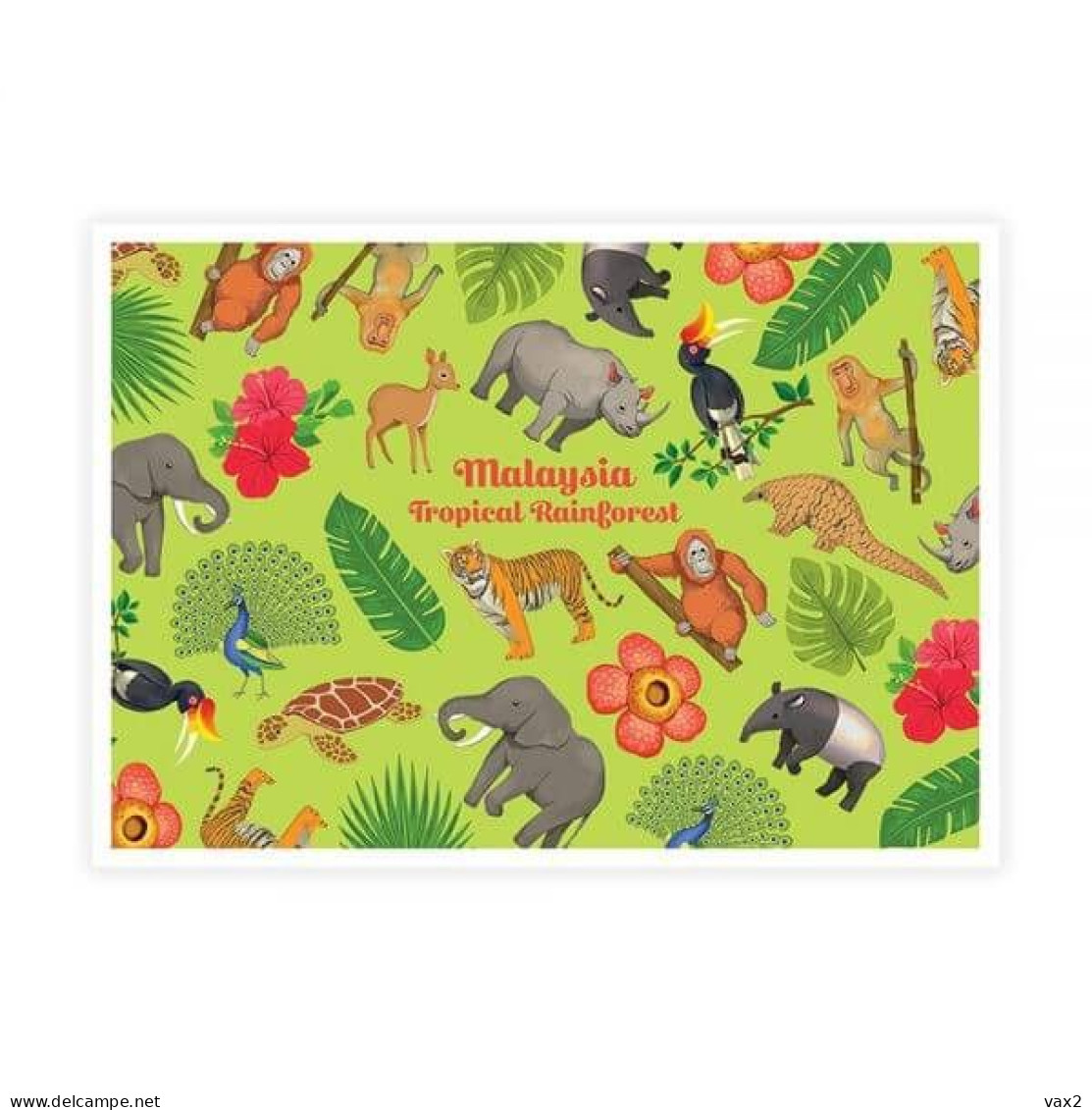 Malaysia Tropical Rainforest Postcard MINT Tiger Elephant  Turtle Monkey Peacock Rhinoceros Tapir - Malaysia