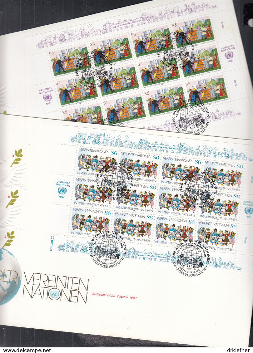 UNO WIEN  75-76, Kleinbogen, 2 FDC, Tag Der UNO, 1987 - FDC