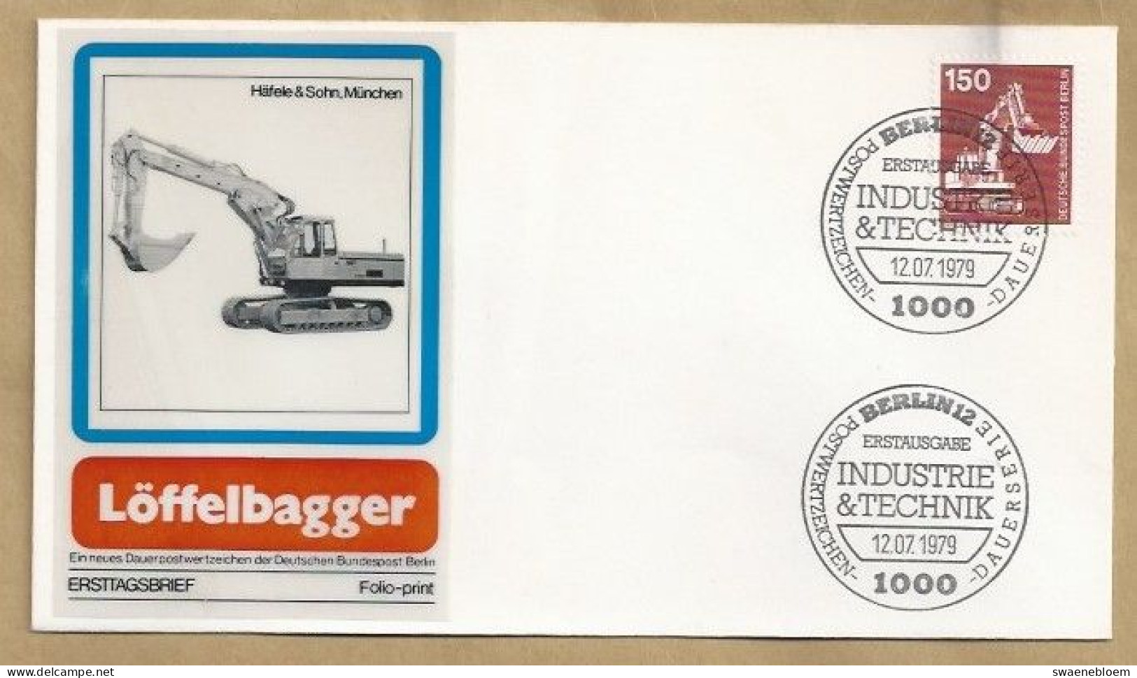 DE.- ERSTTAGSBRIEF. INDUSTRIE & TECHNIK. LOFFELBAGGER. DAUERSERIE. ERSTAUSGABETAG 12.07.1979. BERLIN 12. FDC. - 1971-1980