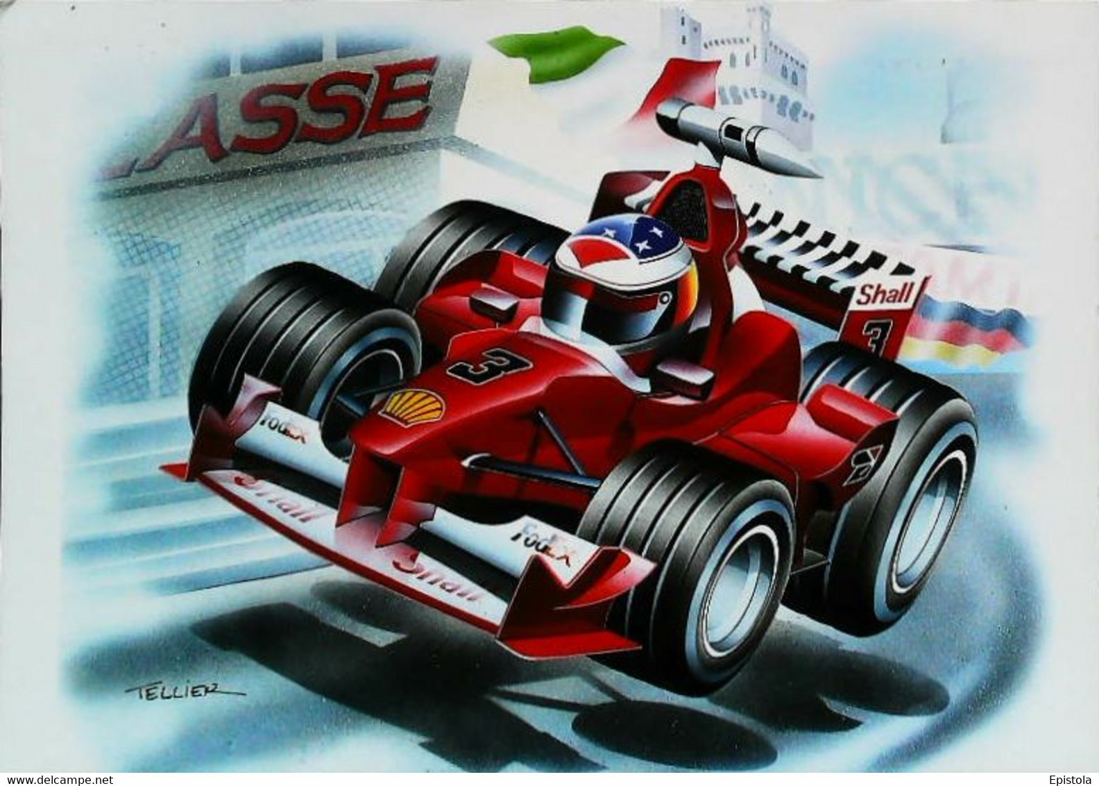 ► Automobile Caricature - FERRARI Grand Prix F1 - Monaco Michael Schumacher - Dessin D'après Frédéric TELLIER 1990's - Grand Prix / F1