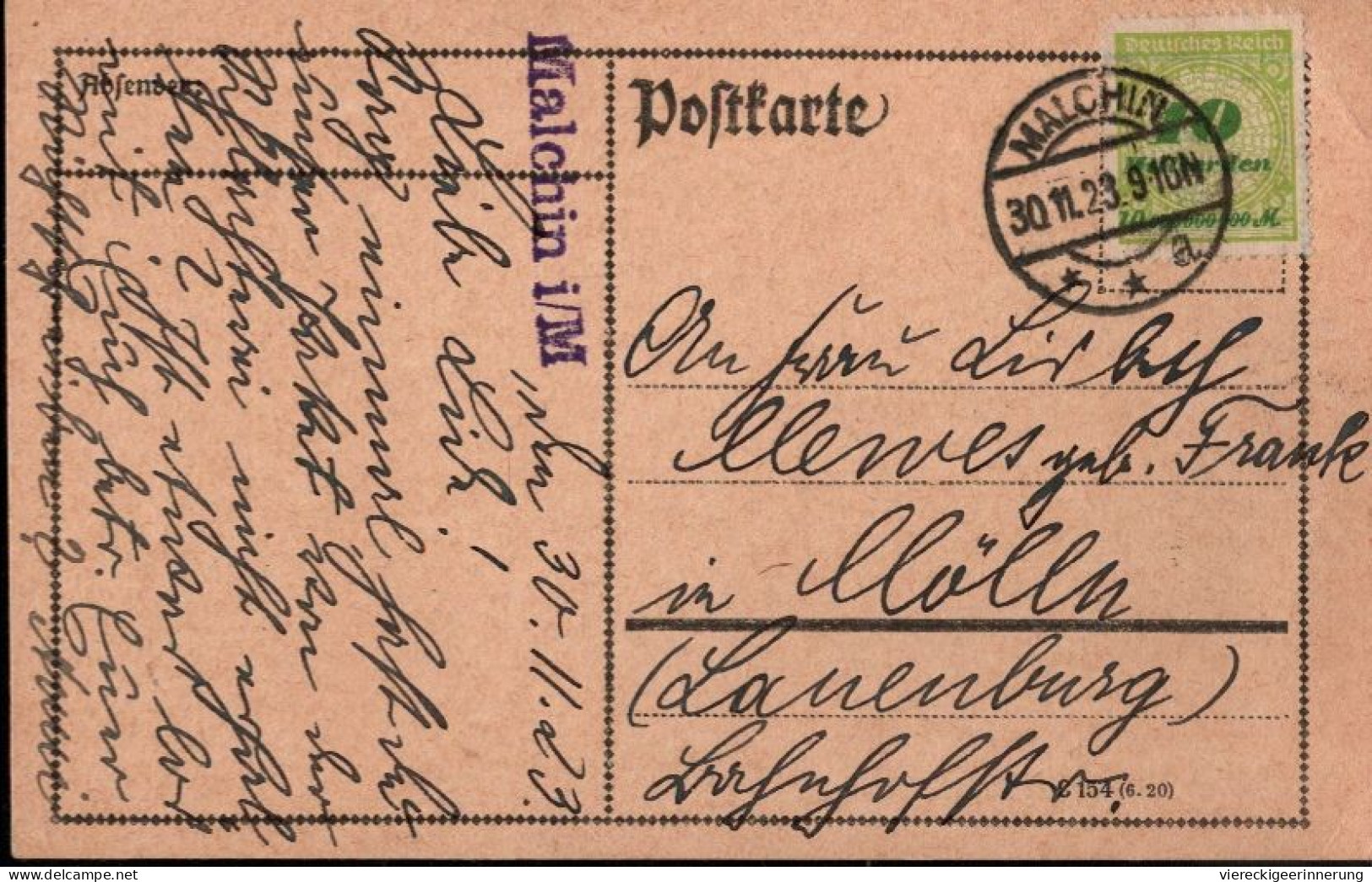 ! 30.11.1923 Inflation Seltene Postkarte Aus Malchin In Mecklenburg Nach Mölln - Briefe U. Dokumente