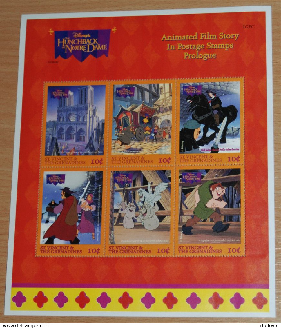 ST. VINCENT 1996, Disney, Animated Movie, The Hunchback Of The Notre Dame, Mi #3635-40, MNH** - Disney