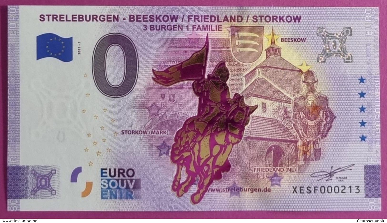 0-Euro XESF 2021-1 STRELEBURGEN - BEESKOW / FRIEDLAND / STORKOW RITTER In GOLDDRUCK - Privatentwürfe