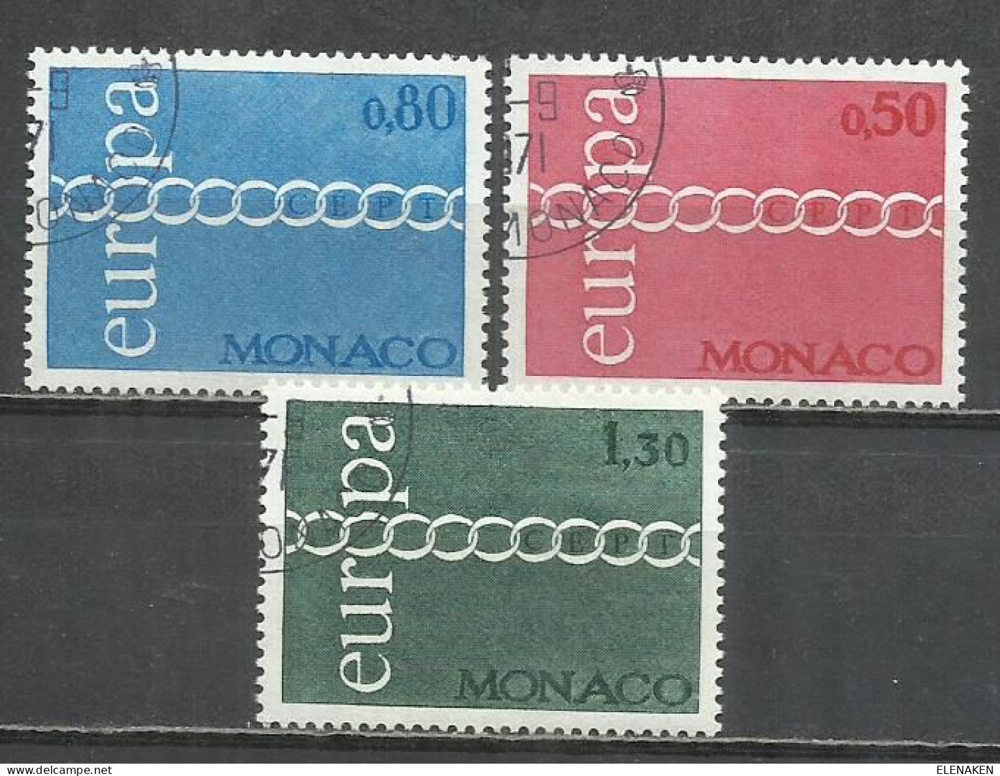 8527R-SELLOS SERIE COMPLETA MÓNACO 1971 EUROPA Nº863/865 .BONITOS - Usati