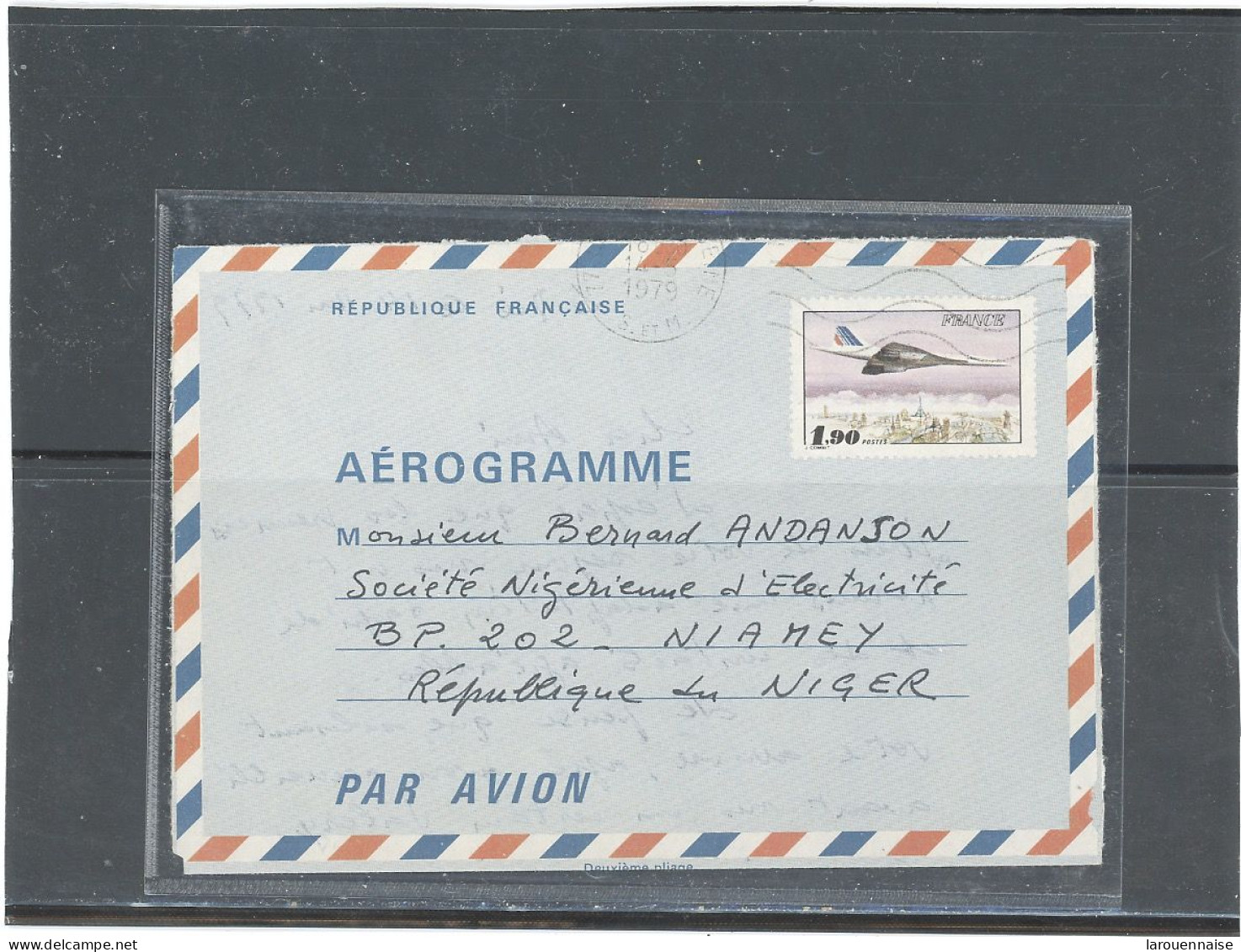 AEROGRAMME -N°1005 AER CONCORDE 1,90 OBLITERÉ -DESTINATION NIGER - Aérogrammes