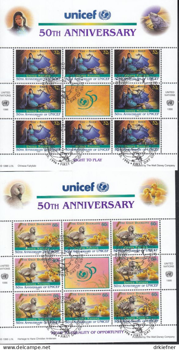 UNO NEW YORK, 720-721, Kleinbogensatz (3x3), Gestempelt, 50 Jahre UNICEF: Märchen Und Legenden 1996 - Blokken & Velletjes