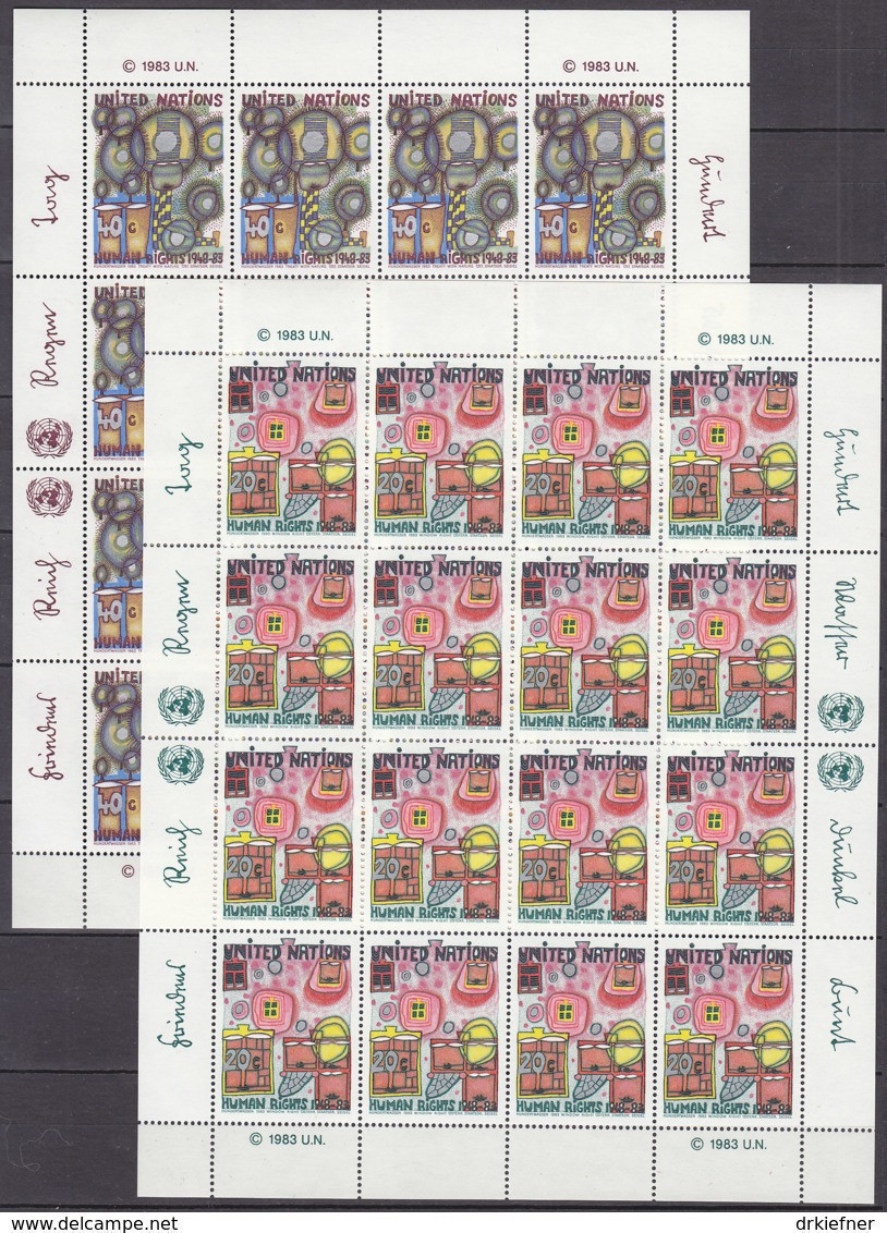 UNO NEW YORK  438-439, 2 Kleinbogen, Postfrisch **, Menschenrechte 1983, Hundertwasser - Blokken & Velletjes