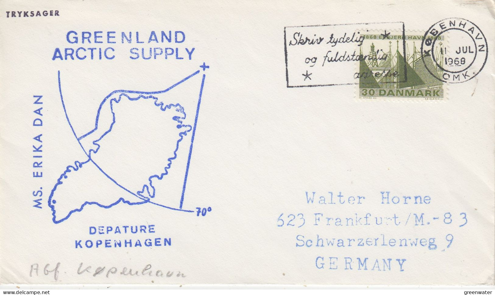 Greenland 1968 Greenland Arctic Supply Ms Erika Dan Ca Copenhagen 11.07.1968 Cover (ZO226) - Storia Postale