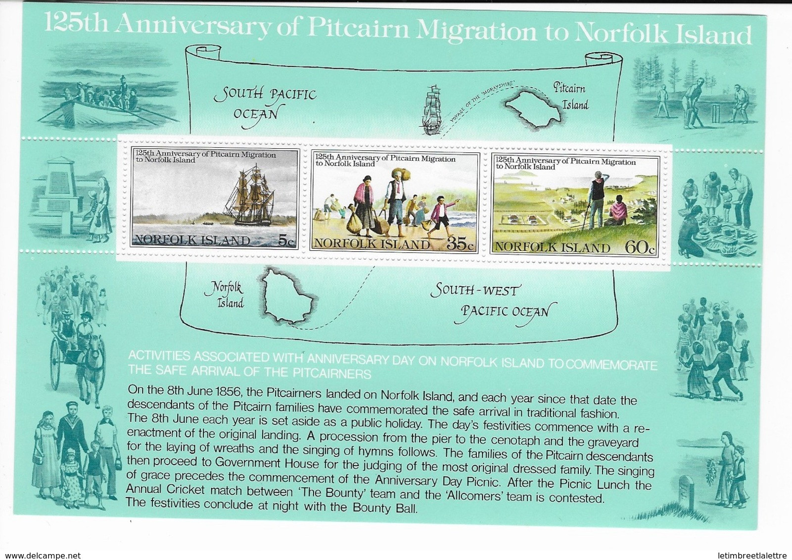 Ile Norfolk Bloc Feuillet N° 4** Migration Des Habitants De Pitcairn à L'ile Norfolk - Isla Norfolk