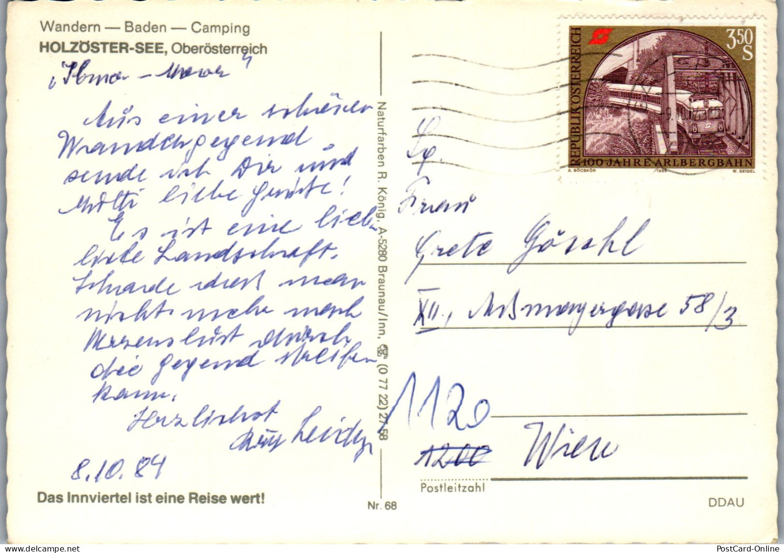 49173 - Oberösterreich - Franking , Holzöster See - Gelaufen 1984 - Mattighofen