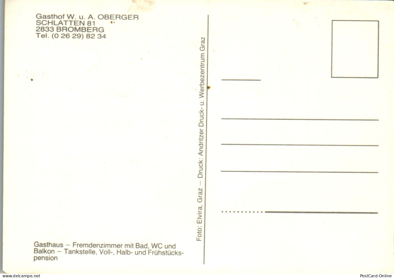 49154 - Niederösterreich - Bromberg , Schlatten , Gasthof W. U. A. Oberger - Nicht Gelaufen  - Wiener Neustadt