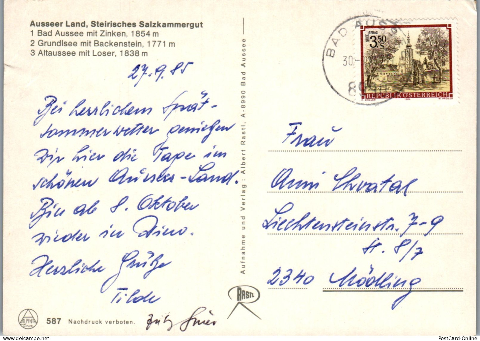 48942 - Steiermark - Altaussee , Mehrbildkarte - Gelaufen 1985 - Ausserland