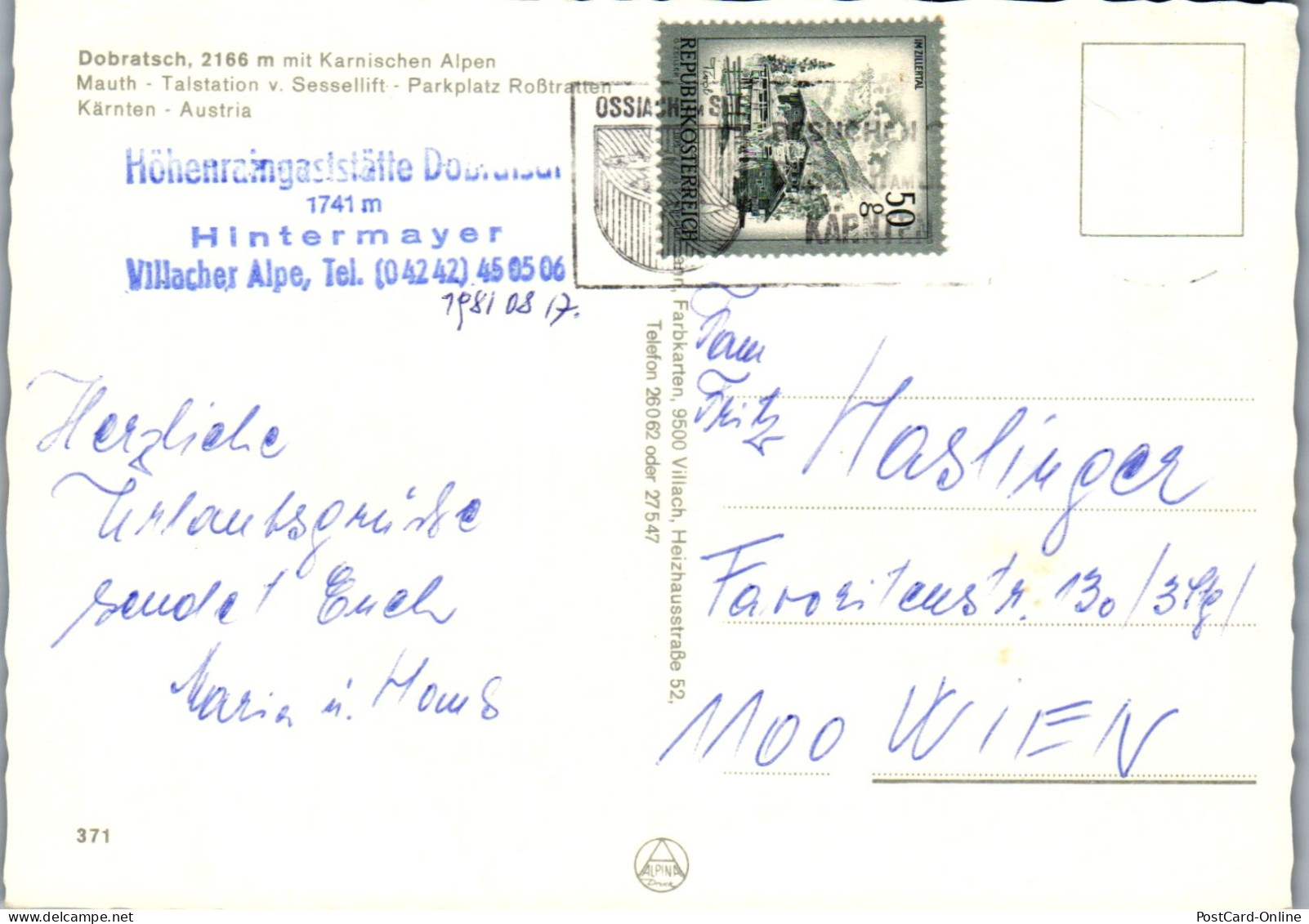 48916 - Kärnten - Dobratsch , Villacher Alpenstraße , Karnische Alpen - Gelaufen 1981 - Villach