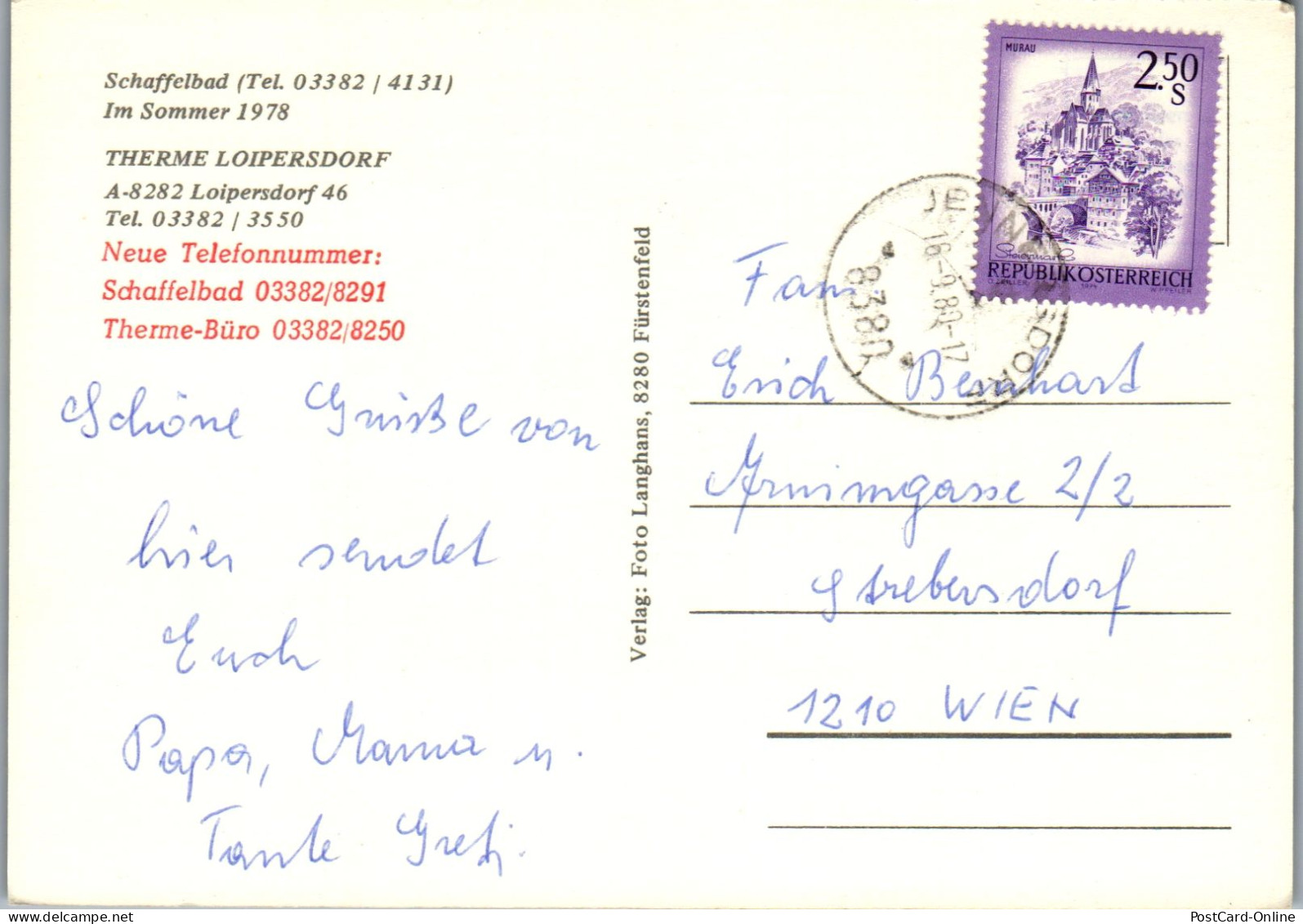 48905 - Steiermark - Loipersdorf , Therme , Schaffelbad 1978 - Gelaufen 1980 - Fürstenfeld