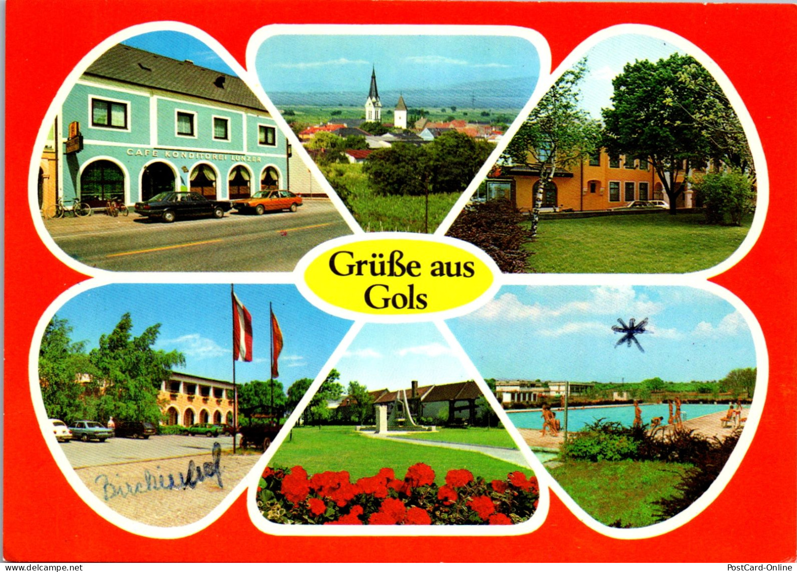 48895 - Burgenland - Gols , Cafe Konditorei Lunzer , Schwinnbad , Freibad , Gemeindeamt - Gelaufen 1985 - Neusiedlerseeorte