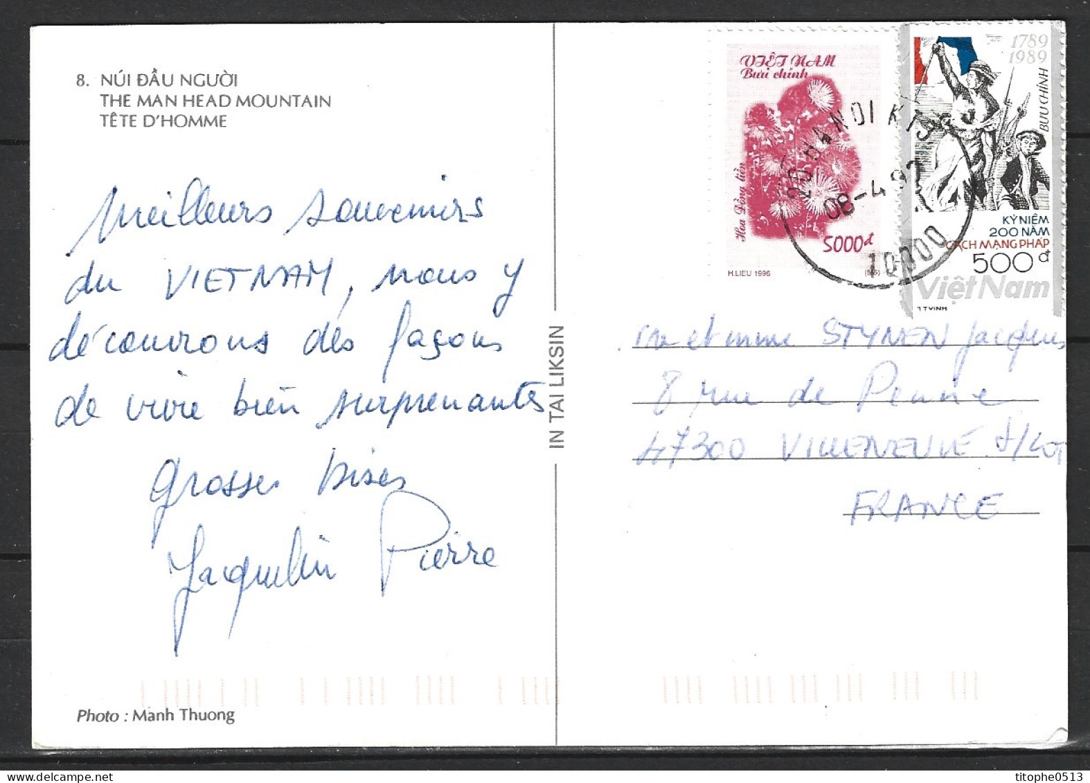 VIETNAM. N°988 De 1989 Sur Carte Postale Ayant Circulé. Liberté Guidant Le Peuple. - Franz. Revolution