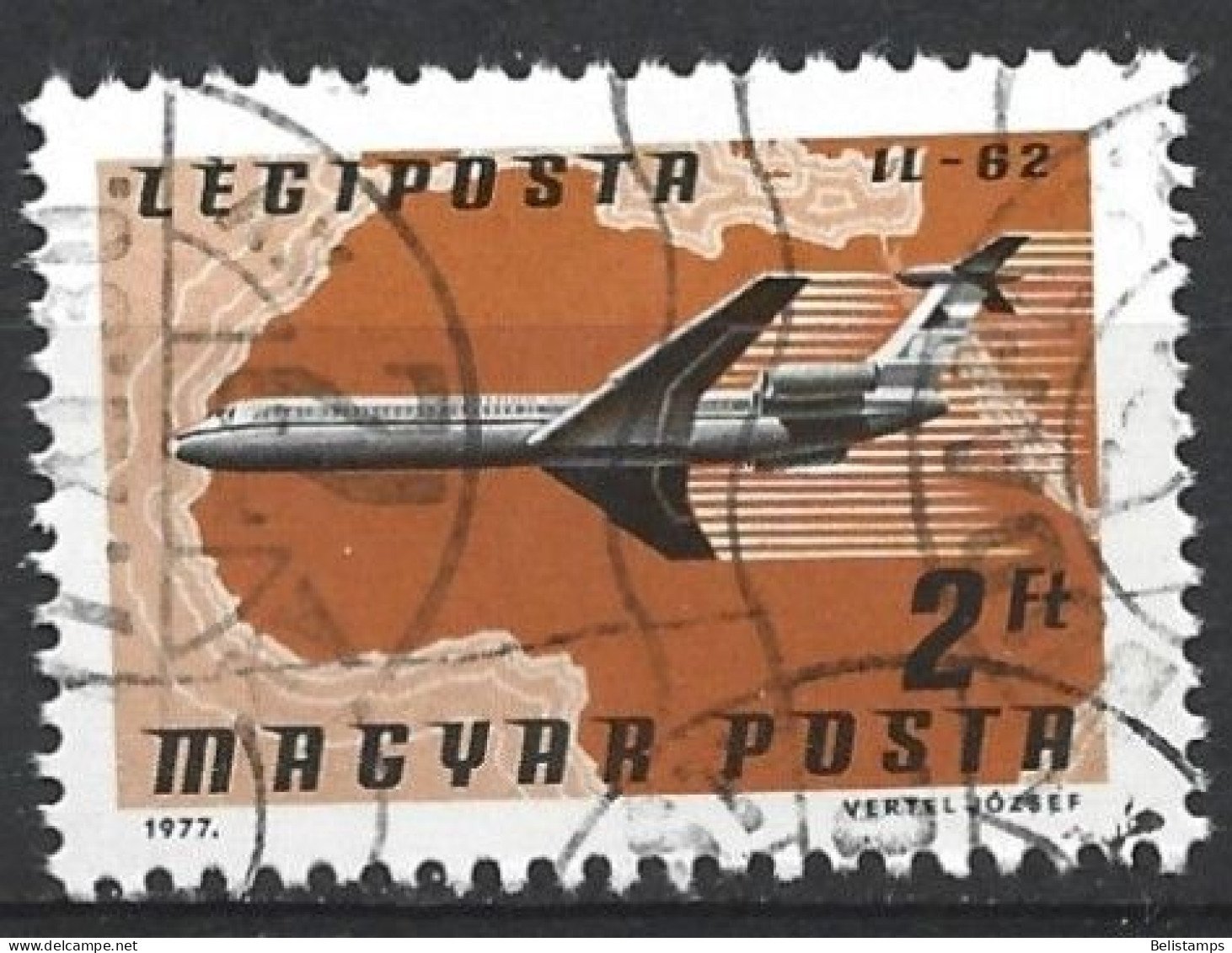 Hungary 1977. Scott #C379 (U) Plane Airline, Maps, IL-62, CSA, North Africa - Gebruikt