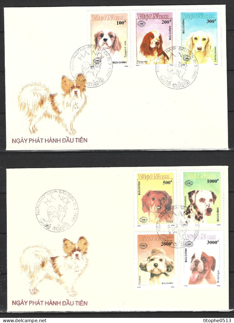 VIETNAM. N°1101-7 De 1990 Sur 2 Enveloppes 1er Jour. Chiens. - Honden