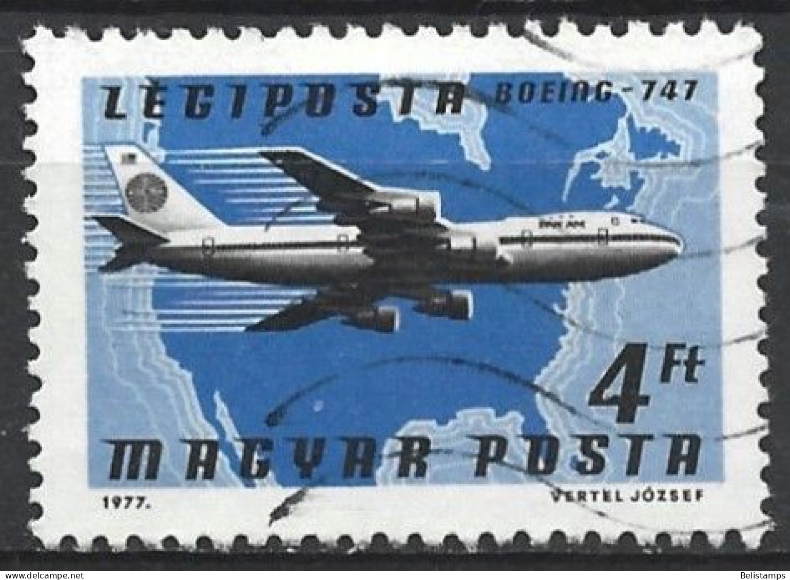 Hungary 1977. Scott #C381 (U) Plane Airline, Maps, Boeing 747, Pan Am, North America - Gebruikt