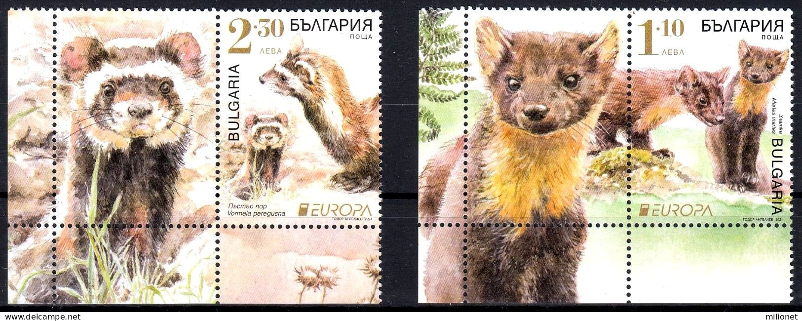 SALE!!! BULGARIA BULGARIE BULGARIEN 2021 EUROPA CEPT Endangered National Wildlife 2 Vignettes + 2 Stamps ** - 2021