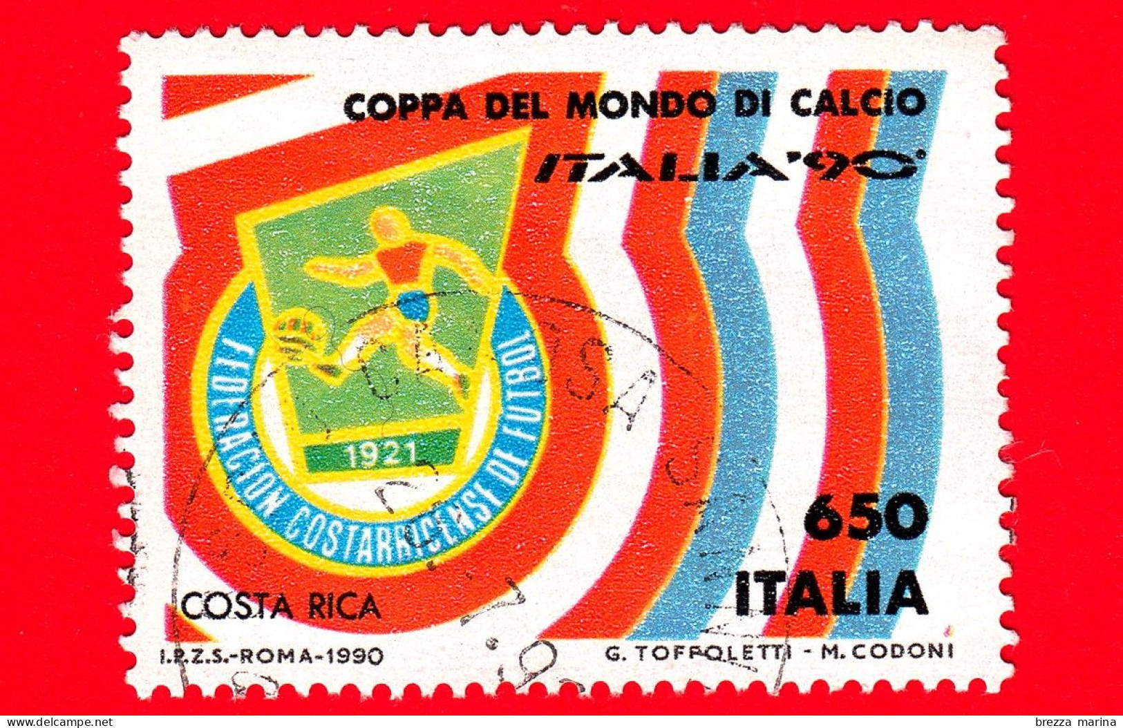 ITALIA - Usato - 1990 - Coppa Del Mondo Di Calcio - 650 L. - Costarica - 1981-90: Oblitérés