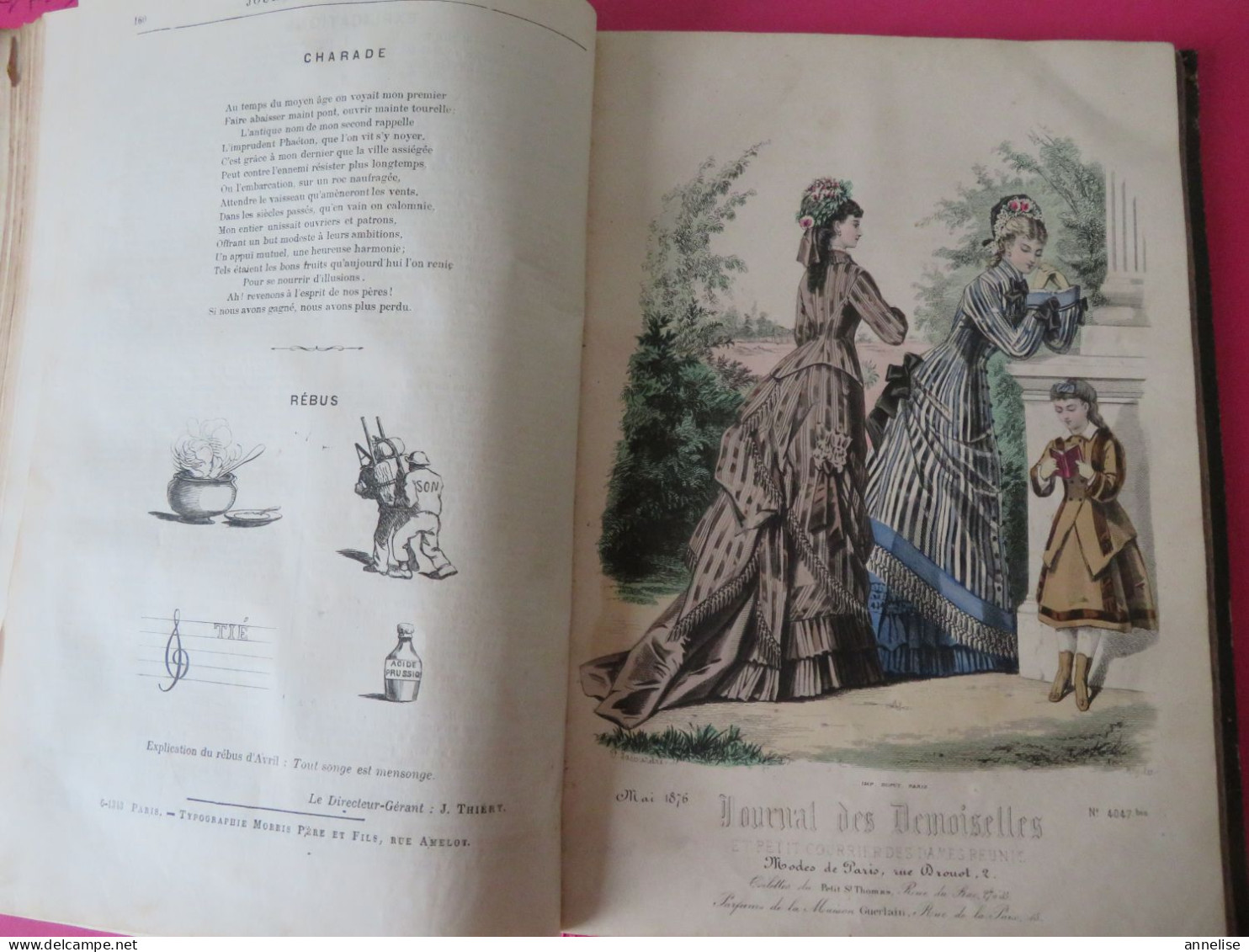 1876 Le Journal des Demoiselles  Relié  14 Gravures  Mode