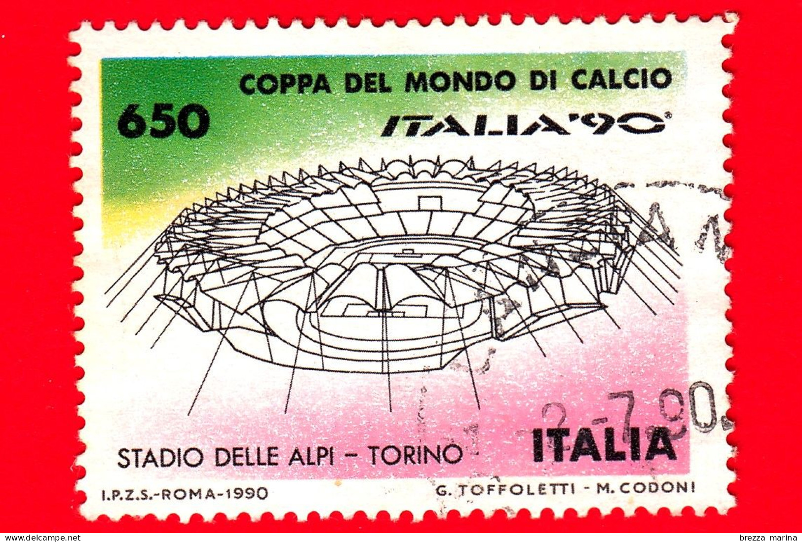 ITALIA - Usato - 1990 - Coppa Del Mondo Di Calcio - Stadio Delle Alpi, A Torino - 650 L. - 1981-90: Oblitérés
