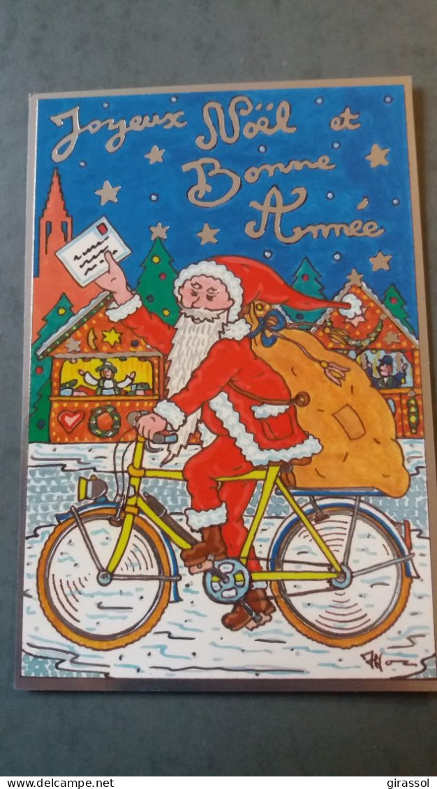 CPM PERE NOEL SANTA CLAUS A VELO JOYEUX NOEL ET BONNE ANNEE BAS RHIN DESSIN ILLUSTRATEUR P HAMM 861/ 1000 - Hamm