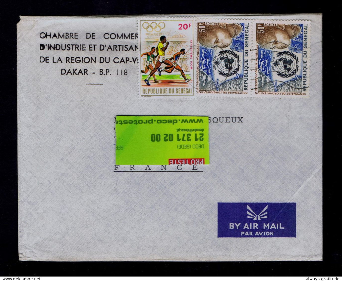 Sp10404 Rep.du SENEGAL Munich'72 Olympic Games Athletisme 100m /meteo Cent. Meteoroloque Mondiale DAKAR Mailed Yvetot - Climat & Météorologie