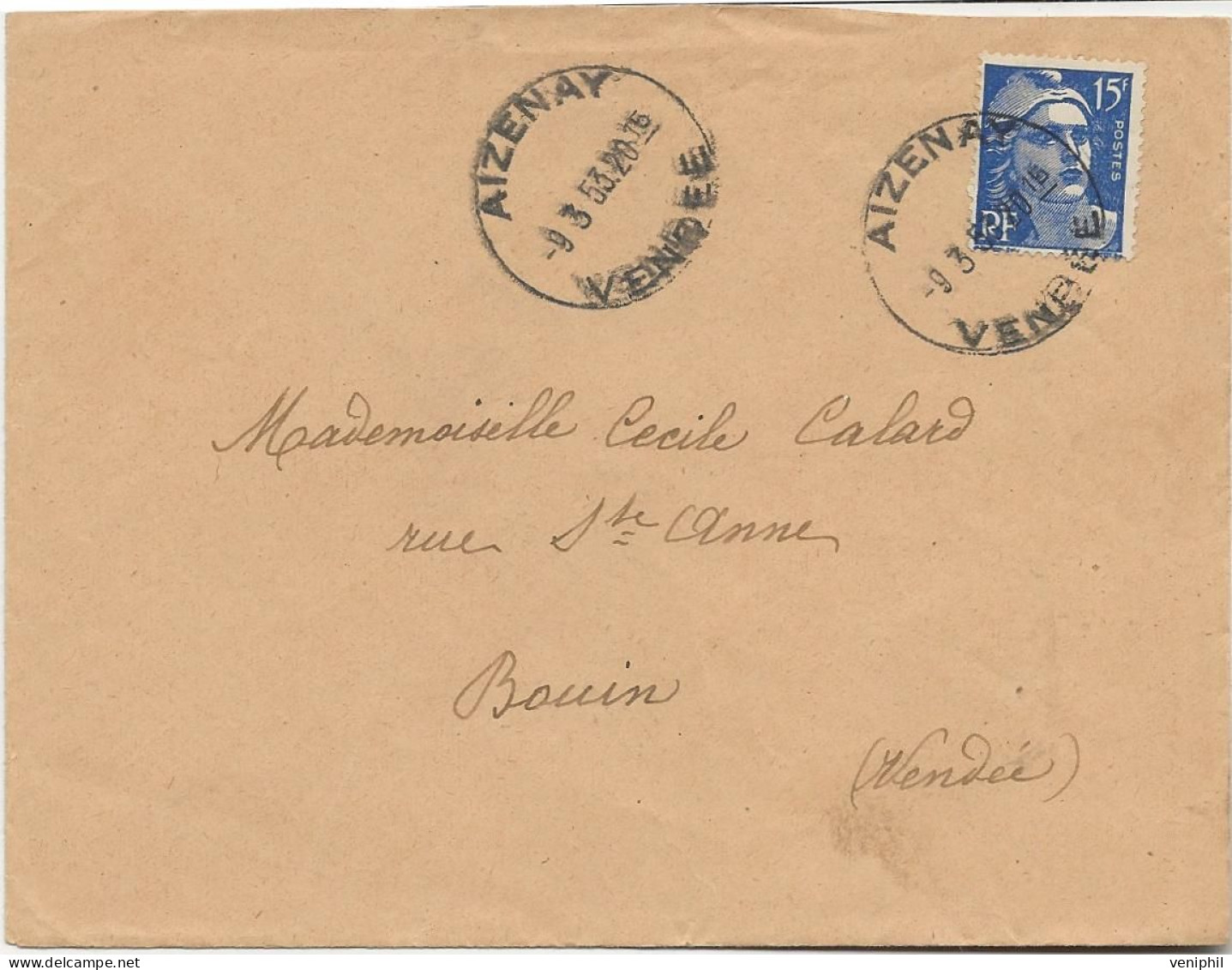 LETTRE AFFRANCHIE N° 713 OBLITEREE CAD  GF  ANGLES VENDEE -11-9-1945 - Matasellos Manuales