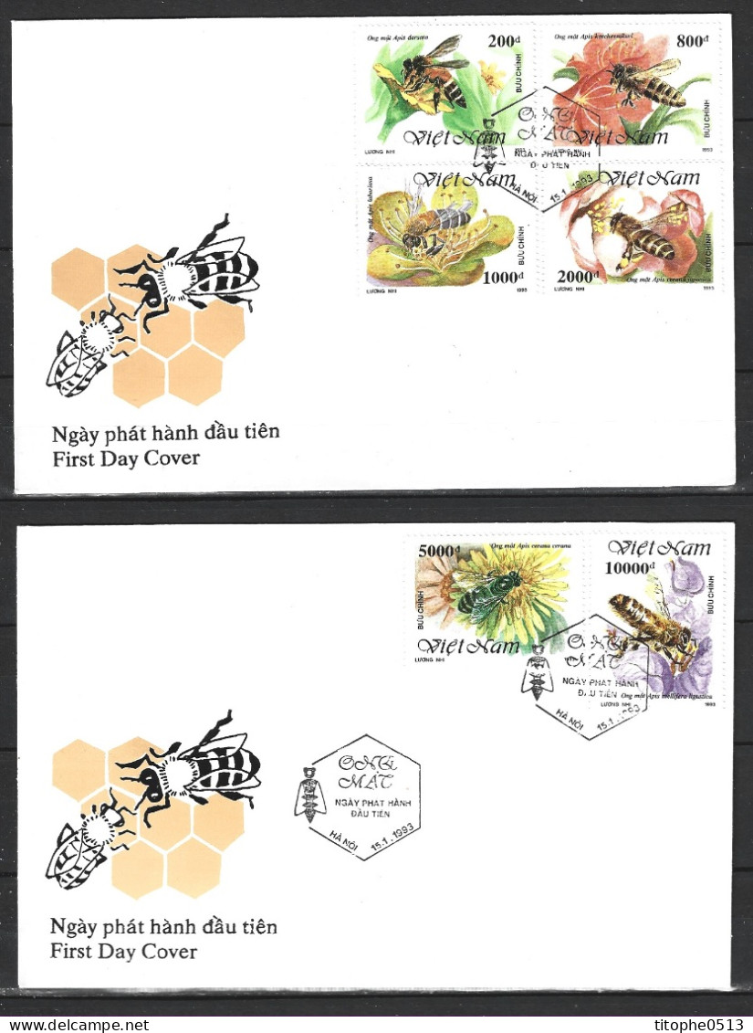 VIETNAM. N°1359-64 De 1993 Sur 2 Enveloppes 1er Jour. Abeilles. - Abejas