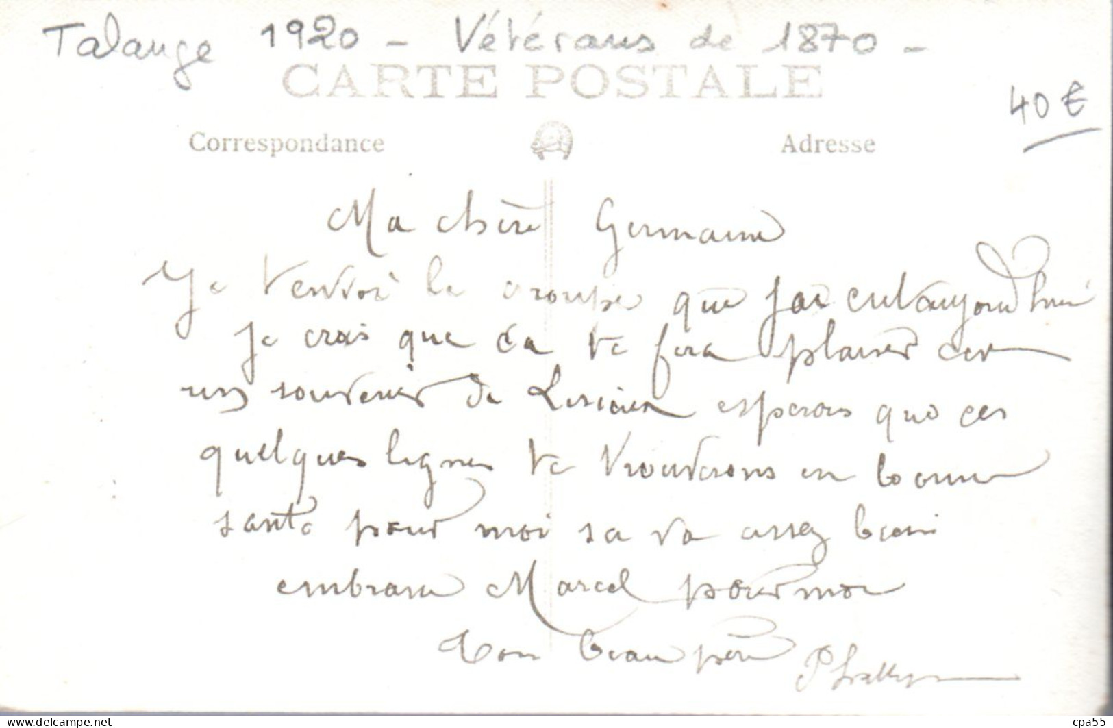 TALANGE  -  Carte Photo  -  1920  -  Vétérans De 1870. - Talange