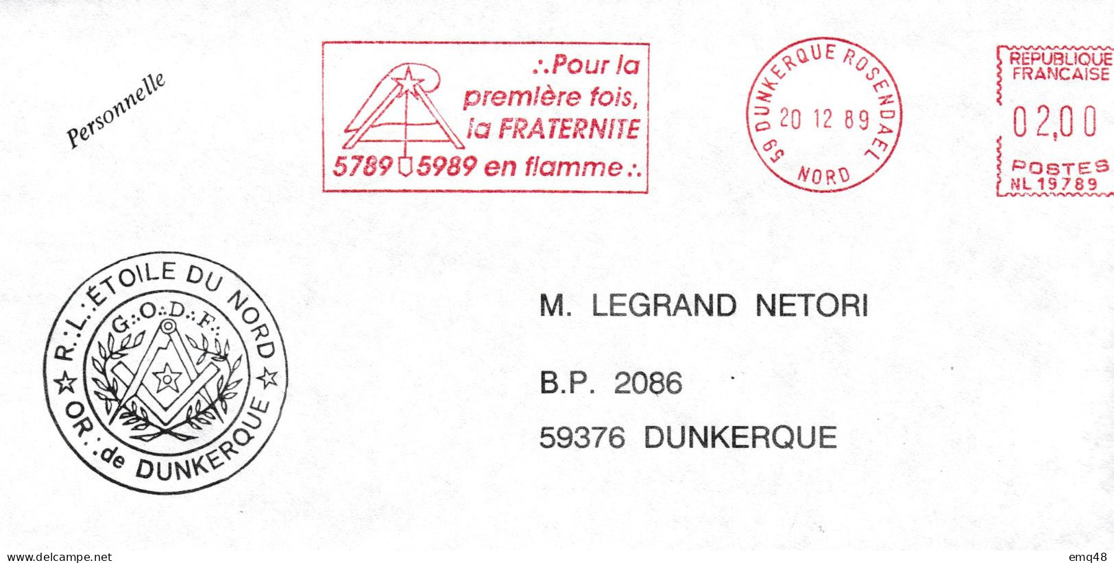 26b - FRANC-MAÇONNERIE (MASONIC) : E.M.Rouge Maçonnique 1990 : NOMBREUX SYMBOLES.tirage 100 Ex. - Vrijmetselarij