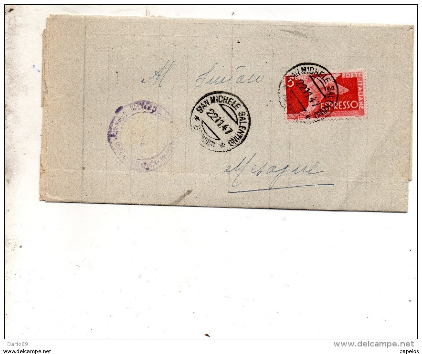 1947 LETTERA CON ANNULLO SAN MICHELE SALENTINO BRINDISI - Express/pneumatic Mail