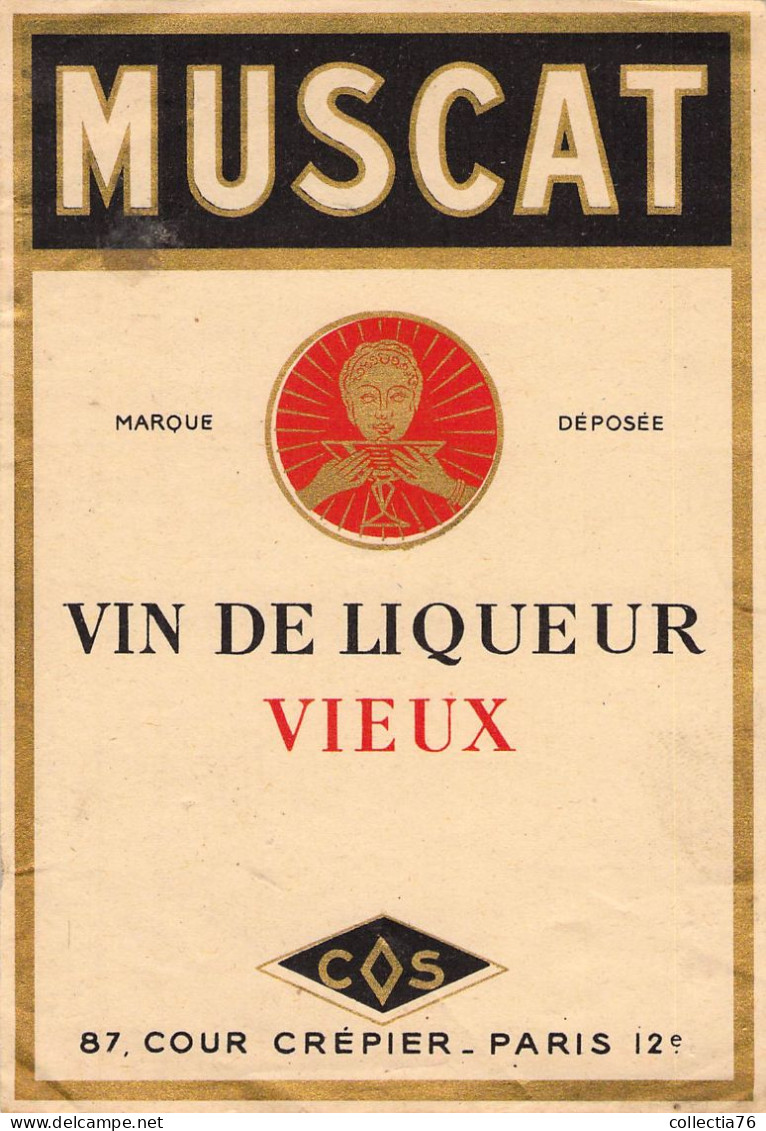 BISTROT ETIQUETTES ALCOOLS MUSCAT VIN DE LIQUEUR VIEUX COS PARIS 11 X 13 CM - Alcoholen & Sterke Drank