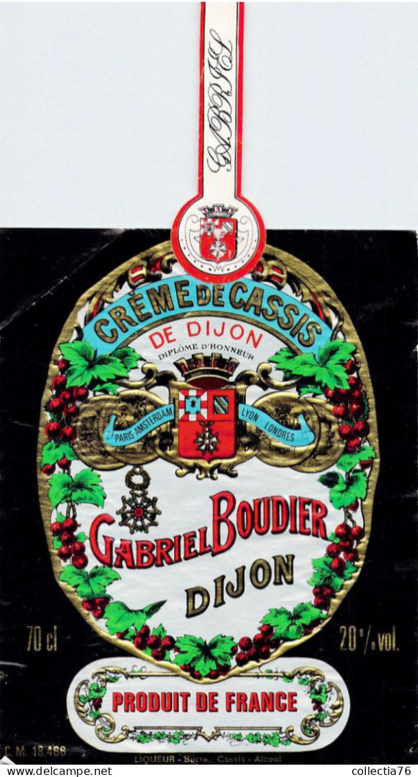 BISTROT ETIQUETTES ALCOOLS CREME DE CASSIS DIJON GABRIEL BOUDIER  11 X 14 CM - Alcohols & Spirits