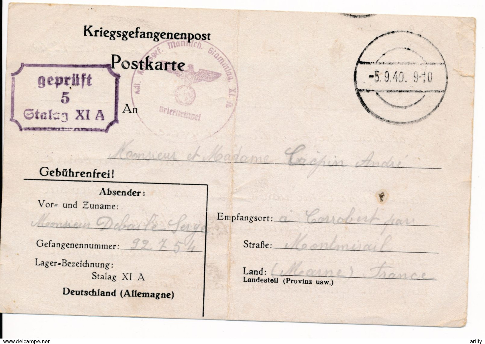 Kriegsgefangenenpost Stalag XI A 1940 - 1939-45