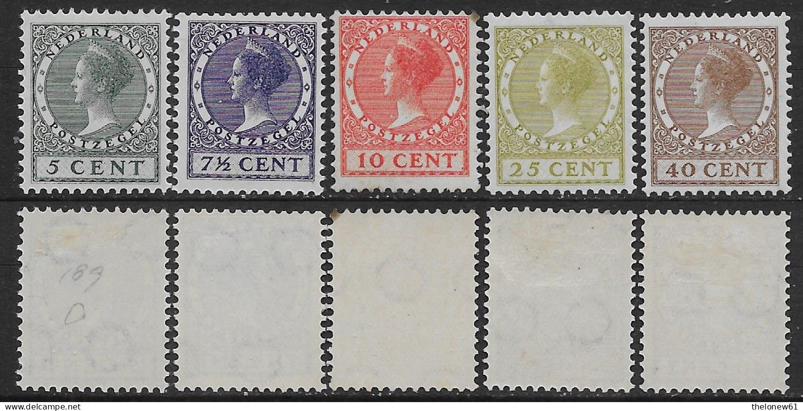Olanda Paesi Bassi Nederland 1926 Queen Wilhelmina 5val WM2 Mi N.178,180,182,187,190 MNH/MH **/* - Unused Stamps