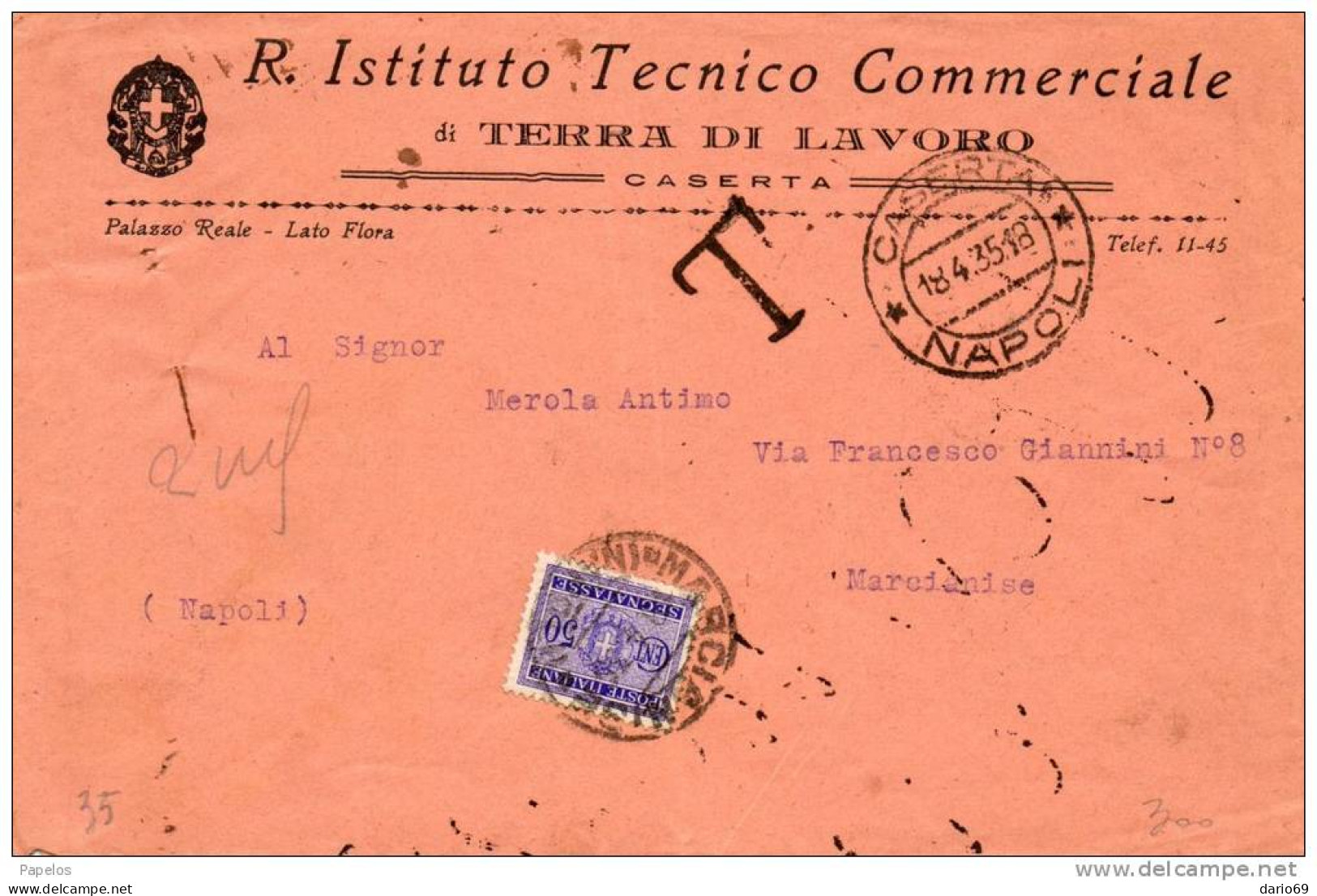 1935 LETTERA CON ANNULLO MARCIANISE CASERTA - Segnatasse